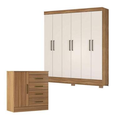 Imagem de Cômoda Montevidéu E Guarda Roupa Casal Verso Amêndola Off White - Demóbile