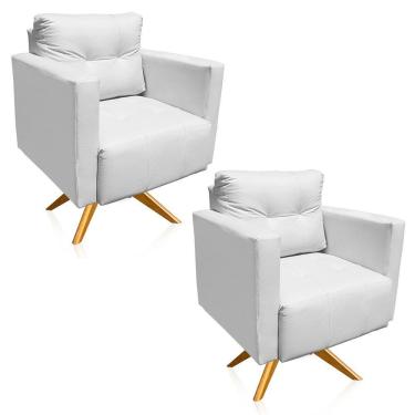 Imagem de Kit 2 Poltronas Giratória Livia Corino Branco Base De Madeira Ma30 - D'rossi