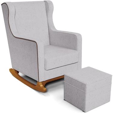 Imagem de Poltrona De Amamentação Com Balanço E Puff Mavie L02 Linho Cinza - Lyam Decor