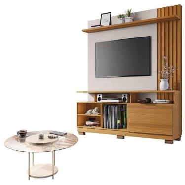 Imagem de Estante Home Theater Artheo Cinamomo Off White E Mesa De Centro Sky Com Tampo De Vidro Off White- Hb Móveis