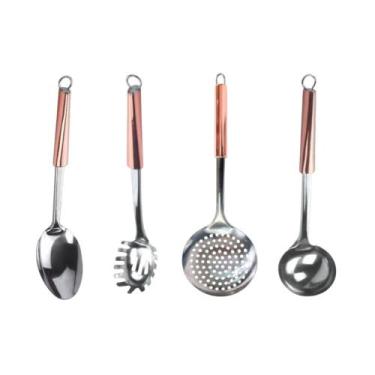 Imagem de Kit Utensílios Cozinha Inox Colher de Arroz Concha Feijão e Caldos Peg