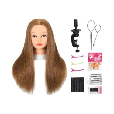 Imagem de Cabeça De Manequim Com Cabelo Real Para Treinamento De Cabeleireiro E 