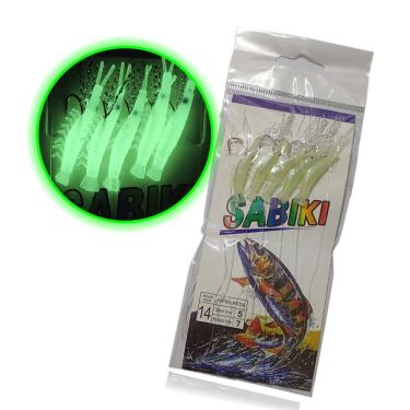 Imagem de Isca Artificial Pescaria Sabiki 5 Camarao Fluorescente Lambari Robalo Tainha Uso Mar Mangue Rio Lago Pesca Noturna
