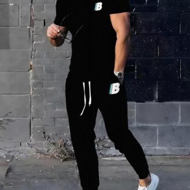 Imagem de Kit Streetwear Calça Moletom Camiseta Masculino Casual Moderno Estilos