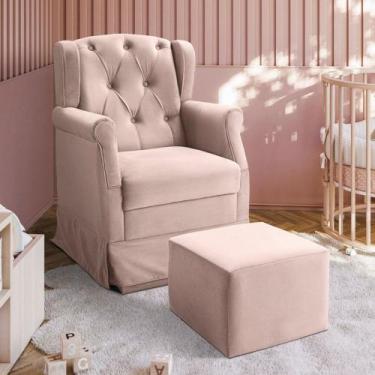 Imagem de Poltrona De Amamentação Balanço Puff Ternura Veludo Rosa - Star Confor