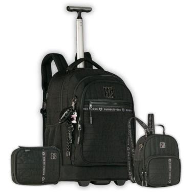 Imagem de Kit Mochila de Rodas Lancheira Térmica Estojo Rebecca Bonbon, Preto