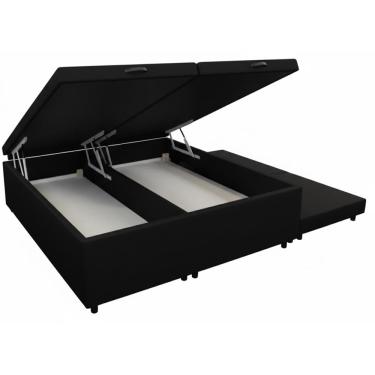 Imagem de Cama Box Bau Queen Bipartido c/ Cama Auxiliar Suede 47x158x198 - Santo Box