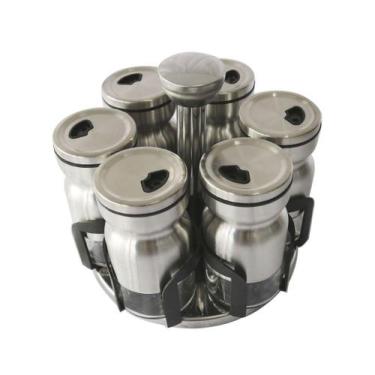 Imagem de Porta tempero com suporte giratório de inox e plástico com 7 peças - T