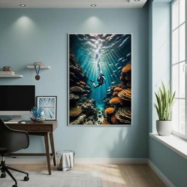 Imagem de Quadro Mergulho No Oceano 70X50Cm Mold Branca - Quadros On-Line