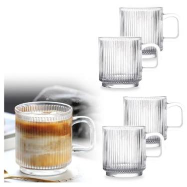 Imagem de Jogo 4 Canecas de Vidro Xícara Vidro Canelado Frisado 350ml - Genérica