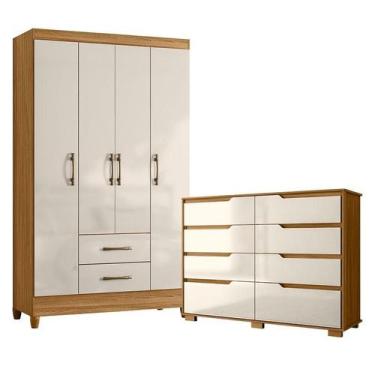 Imagem de Guarda Roupa Solteiro Paraty e Cômoda Georgia Freijó Off White - Moval