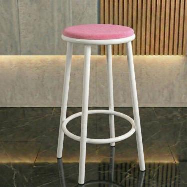 Imagem de Banqueta Alta Cozinha Redonda Sem Encosto Luna Estrutura Branca:rosa
