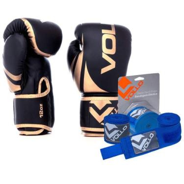 Imagem de Kit Boxe MuayThai Luva 12oz Dourada + Bandagem 3M Azul Vollo - Vollo S