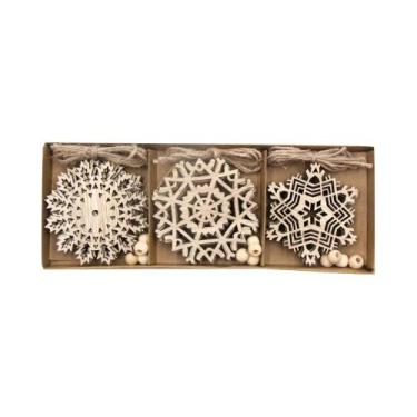 Imagem de Pingente De Floco De Neve De Madeira Vintage 12 Peças Enfeites De Nata