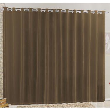 Imagem de Cortina Rubi 3,00M X 2,60M Tabaco Tecido Voal Linho Detalhada Sala Quarto Leve