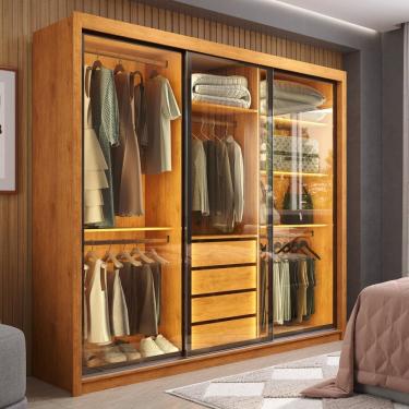 Imagem de Guarda-roupa Casal 3 Portas de Correr 4 Gavetas Íris Yescasa Marrom