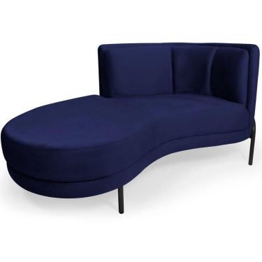 Imagem de Sofá Chaise Esquerdo Sala De Estar Penélope Base Preto Veludo Azul Escuro - Nexta Casa