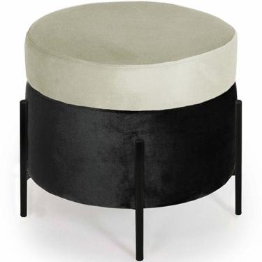 Imagem de Puff Redondo Lewis 45x45cm Pés Preto Suede Preto/suede Creme - Nexta Casa