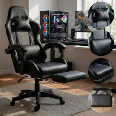 Imagem de Cadeira Gamer Ergonômica Reclinável Confortável Com Apoio Para Os Pés (Preta)