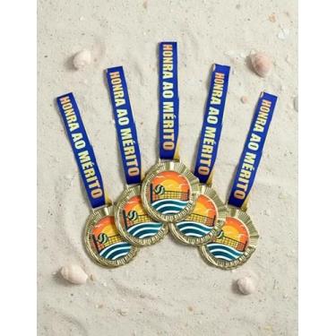 Imagem de Kit 10 Medalhas Para Vôlei De Praia De Premiação 60mm com Cordão Honra ao mérito