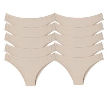 Imagem de Kit 10 Calcinhas Tangas Cotton Feminina Básica - Básica Linda, Bege, G