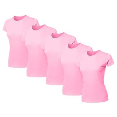 Imagem de Kit 5 Blusas Feminina Camiseta Lisa Básica Algodão Baby Look-Feminino