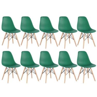 Imagem de Laraz, Kit 10 cadeiras Charles Eames Eiffel DSW com pés de madeira cla