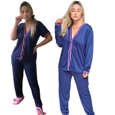 Imagem de Kit 2 Pijamas Femininos Aberto De Botões Inverno Manga Longa - PIJAMAS