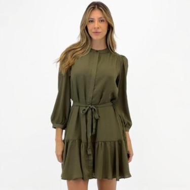 Imagem de Vestido Enfim Curto Manga 7/8 com Cinto Feminino-Feminino