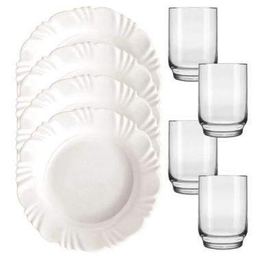 Imagem de Jogo Conjunto Aparelho de Jantar Pratos Fundo Branco e Copos 8 peças N