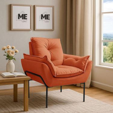 Imagem de Poltrona Decorativa Opala Amamentação Para Sala Base De Ferro preto Suede MEecommerce