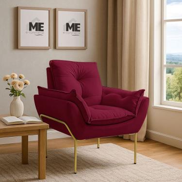 Imagem de Poltrona Decorativa Opala Amamentação Para Sala Base De Ferro Dourada Suede ME-ecommerce