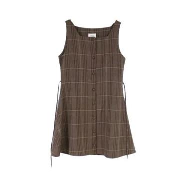 Imagem de Vestido Camisa Xadrez Preppy A-Line Para Mulheres E Meninas Outono Pri
