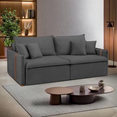 Imagem de Sofá Cama Retrátil e Reclinável 2 Lugares Pés Madeira Maciça 220cm Windsor Yescasa Cinza