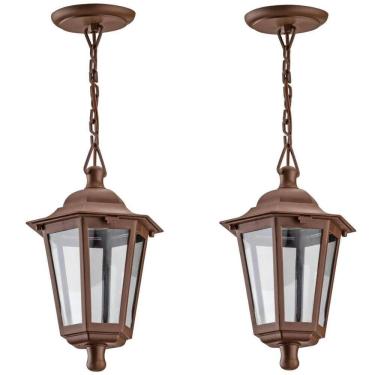 Imagem de Kit 2 Luminárias de Teto Lustre Pendente Retrô Sala de Estar Grega Cristal Dital Marrom...