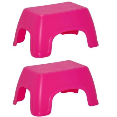 Imagem de Kit 2 Banquinhos Infantis Decorados Plástico Rosa Tramontina Brinquedoteca Banco Multiuso