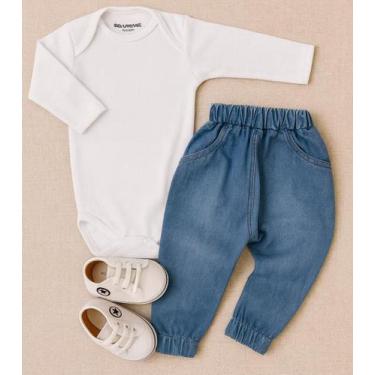 Imagem de Kit para Bebê Look Completo - Body, Calça Jeans e Tênis Tamanho:0-3MCo