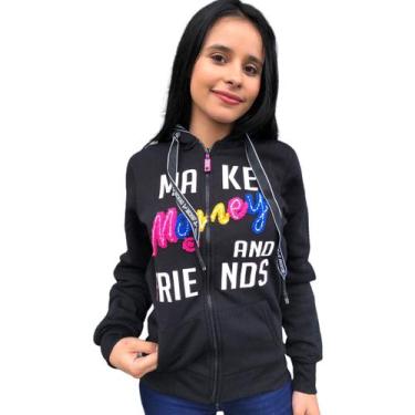 Imagem de Blusa De Frio Feminina Com Ziper E Capuz - ANJ MODAS, PP, Preto com az