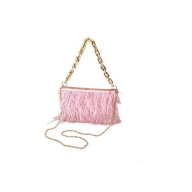 Imagem de Bolsa Feminina De Festa Clutch Plumas Alça Corrente Dourada - Lika Bij
