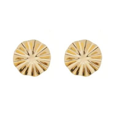 Imagem de Brinco Martelado Redondo Pequeno Banhado em Ouro 18K - Syrena Joias