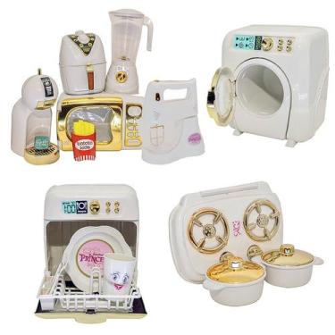 Imagem de Brinquedo Princesa Cozinha Eletro Fogão Roupa Louça 17pç - Altimar 