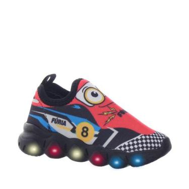 Imagem de Calçado Infantil Luz Led Menino Tenis de Criança Carros Vermelho - Pem