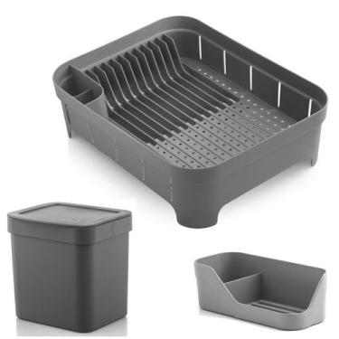 Imagem de Kit 3 Peças Cozinha Escorredor De Louça Pratos Copos Lixeira 2,5L Dete