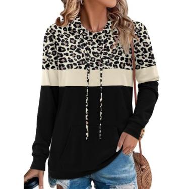 Imagem de Moletom feminino com capuz Angerella Leopard Color Block, outono de 20