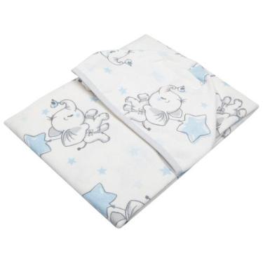 Imagem de Toalha de Banho Bebê com Capuz 100% Algodão Teka, Branco e Azul