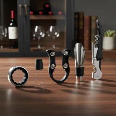 Imagem de Kit Abridor Saca Rolhas De Vinho Garrafas Com 5 Peças Inox - Art House