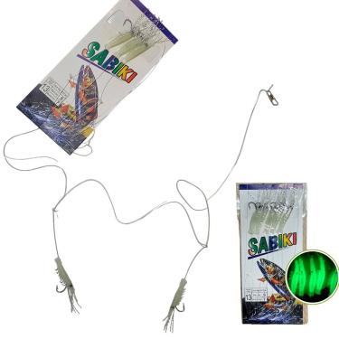 Imagem de Kit Isca Artificial Sabiki 5 Camarões Fluorescentes 4,5cm Anzol No 13 Pesca Noturna Branco AB Mídia