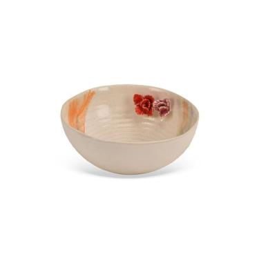 Imagem de Saladeira de Cerâmica com Relevo Floral Sofisticado para Servir Saladas e Frutas Bege BTC Decor
