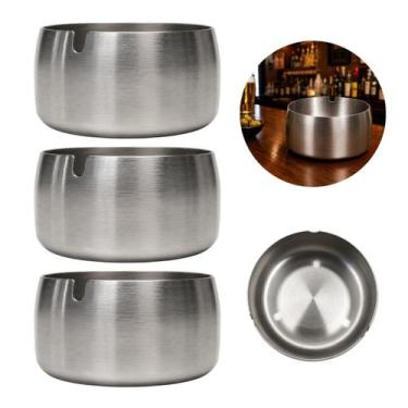 Imagem de 3 Cinzeiros de Metal 10cm Redondo Resistente Premium - Kehome