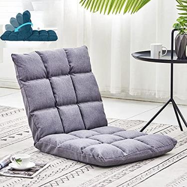 Imagem de Diumy Cadeira de chão com suporte para as costas, espreguiçadeira dobrável e preguiçosa, cadeiras ajustáveis de tatame, 5 engrenagens, cadeira reclinável de leitura para sala de estar e quarto - cinza